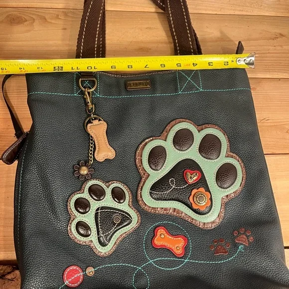 CHALA Paw Prints Tote Handbag Purse Dog Bone Bag Blue and Brown - Picture 11 of 11
